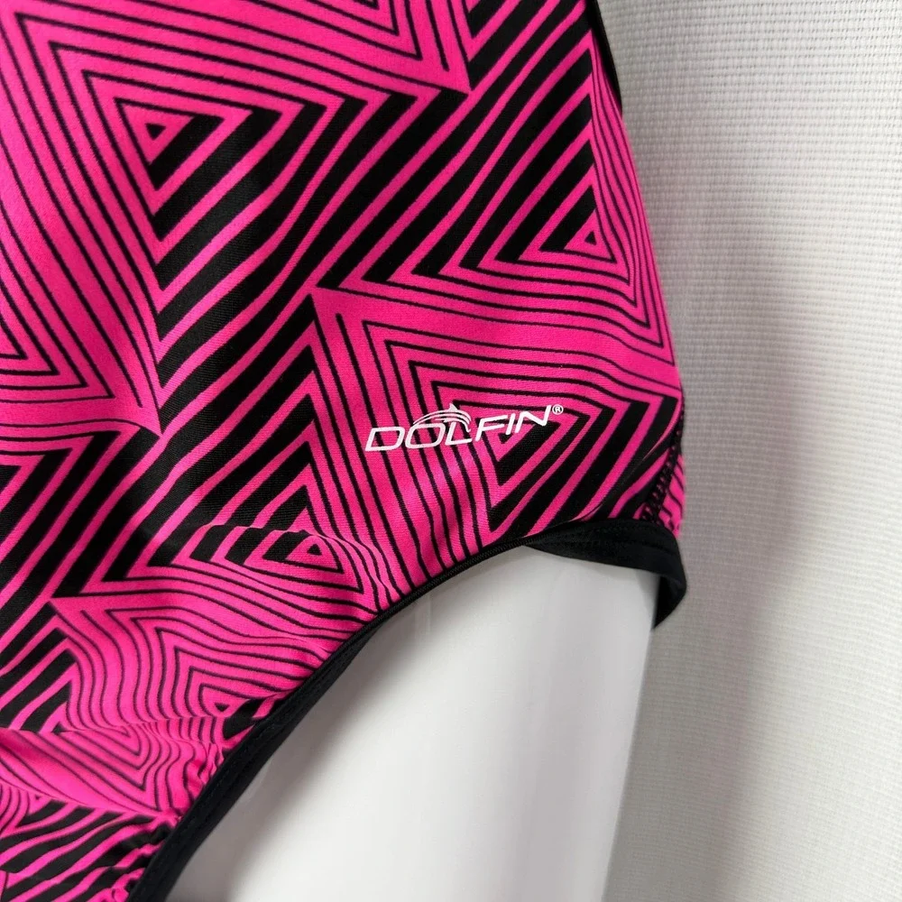 Dolfin Swimsuit Women's One Piece Pink Black Geometric Athletic Swimwear‎